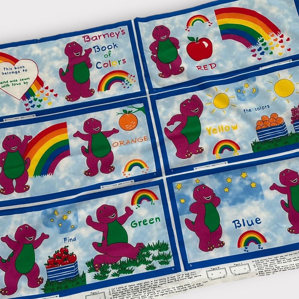 Barney Book of Colors Rainbow Fabric Book Cotton Craft‎ Panel Vintage Cut & Sew